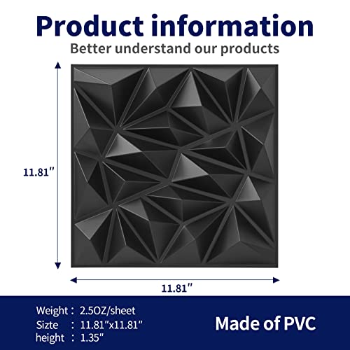 Zalorin 33 Pack 3D Wall Panel for Interior Wall Décor, PVC Textured Wall Panels, 3D Wallpaper Modern Wall Tiles, Black