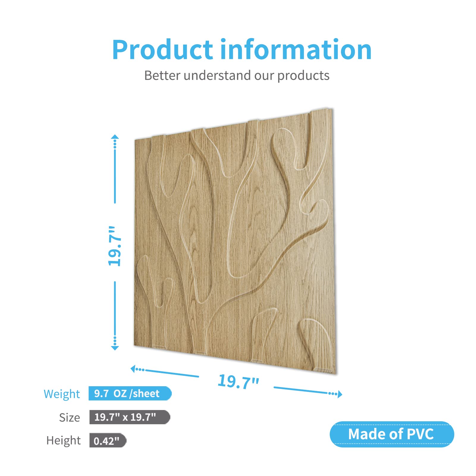 Zalorin 3D Textured Wall Panel for Interior Wall Decor, Trunk in Maple, 12-Tile 19.7 x 19.7in.