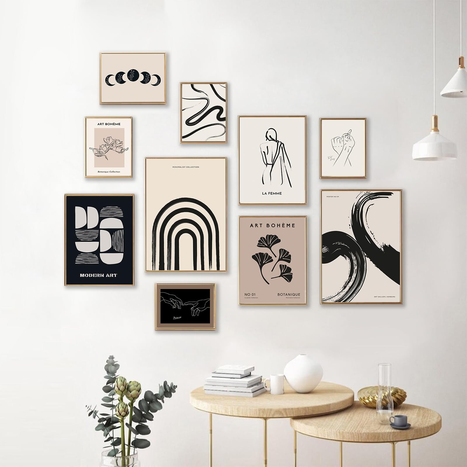 Zalorin Minimalist Boho Eclectic Wall Art Prints, 10 PCs Boho Wall Decor Abstract Neutral Black Beige Women Body Line Flower Canvas Painting Poster,Gallery Picasso Picture Eclectic Home Decor for Room