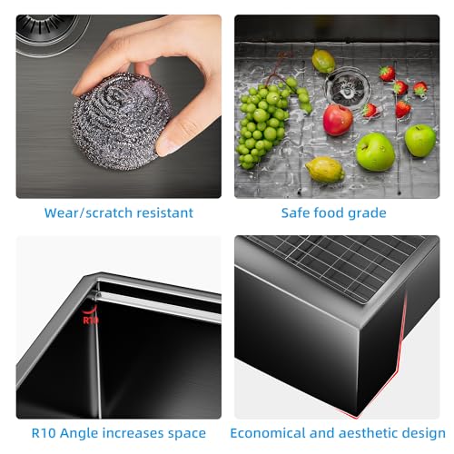 Zalorin Farmhouse Sink, 33 x 22 Inch Undermount Kitchen Sink 16 Gauge Black Stainless Steel Kitchen Sinks Apron Front Single Bowl 10 Inch Deep Workstation Sink with Cutting Board