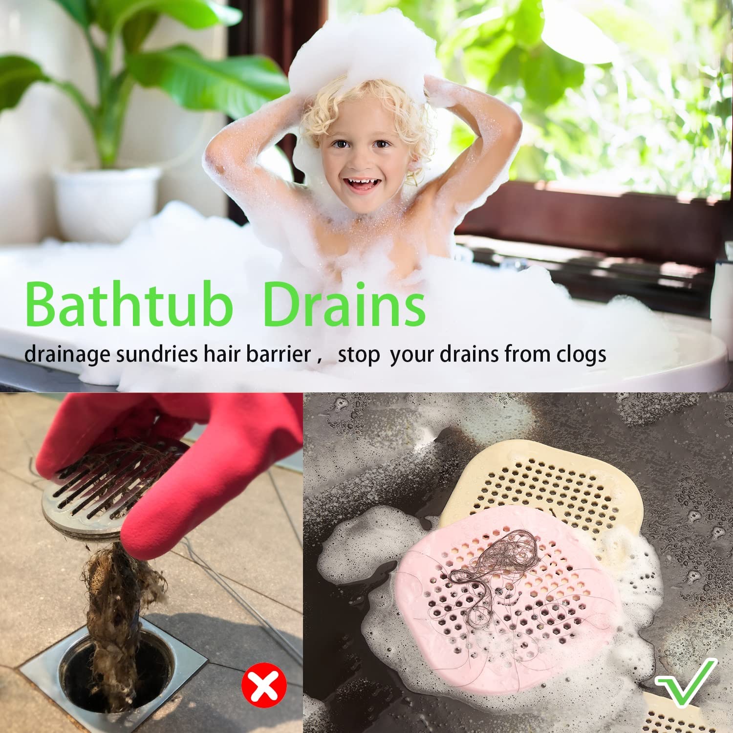 Zalorin 4 Pack Shower Drain Hair Catcher Bathroom Accessories Durable Silicone Drain Cover Sink Drain Strainer Hair Stopper for Shower Kitchen Bathroom Tub Light Blue