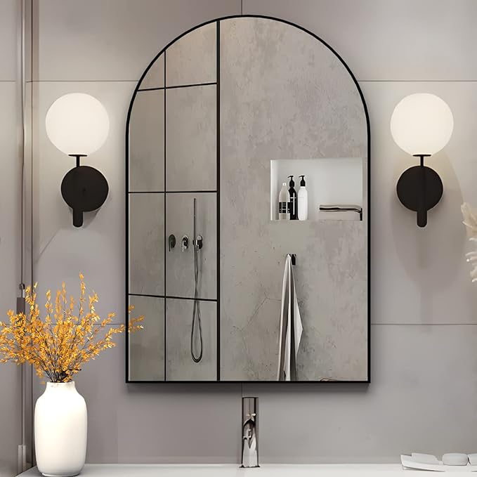 Zalorin Arched Wall Mirror for Bathroom, 20"x30" Arched Mirror Wall Mounted Mirror with Metal Frame, Black Vanity Mirror Decor for Mantle, Bedroom, Entryway, Living Room