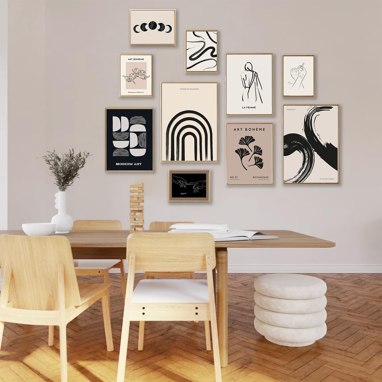 Zalorin Minimalist Boho Eclectic Wall Art Prints,  10 PCs Boho Wall Decor Abstract Neutral Black Beige Women Body Line Flower Canvas Painting Poster,Gallery Picasso Picture Eclectic Home Decor for Room
