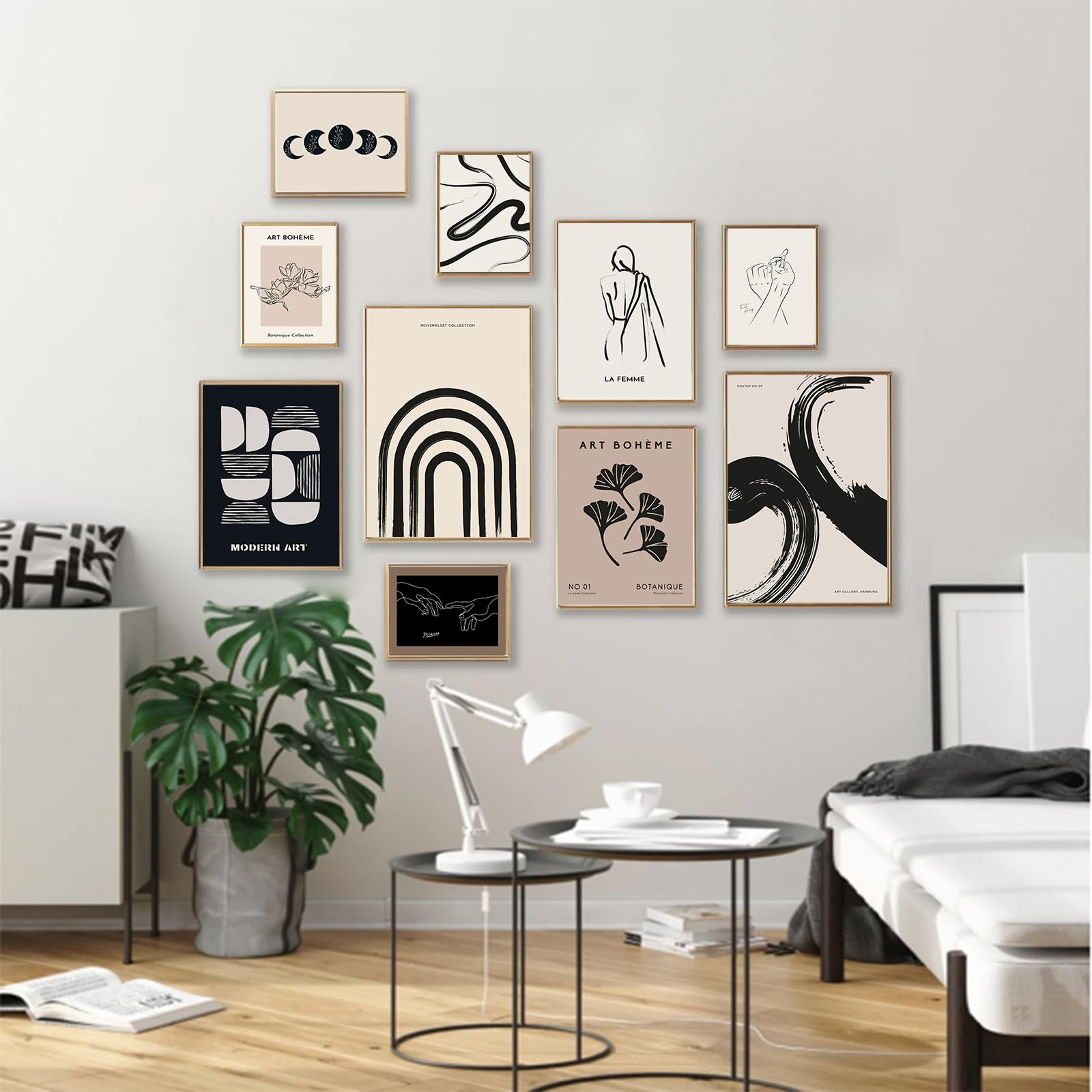 Zalorin Minimalist Boho Eclectic Wall Art Prints,  10 PCs Boho Wall Decor Abstract Neutral Black Beige Women Body Line Flower Canvas Painting Poster,Gallery Picasso Picture Eclectic Home Decor for Room