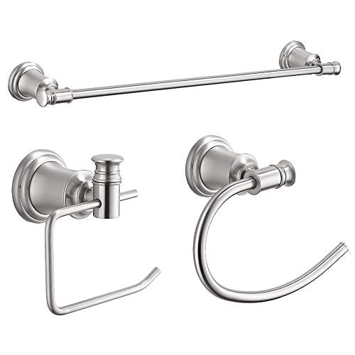 Zalorin  3-Piece Bathroom Accessories Set Wall Mounted,Toilet Paper Holder,Towel Ring, Adjustable Towel Bar(18’’-24’’),Zinc Alloy,Brushed Nickel