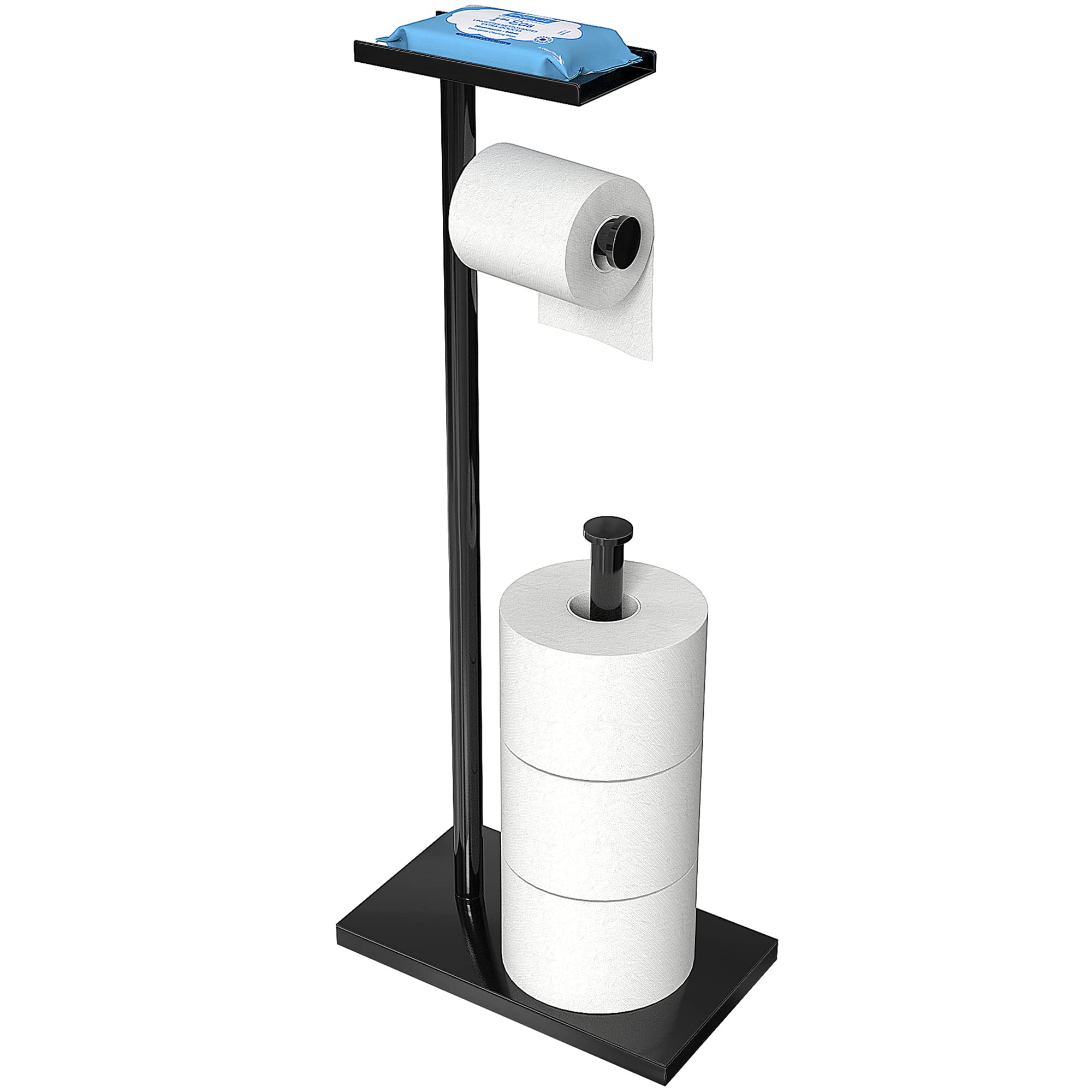 Zalorin Black Toilet Paper Holder Stand with Phone Shelf, Bathroom Toliet Decor Decoration. Tissue Roll Free Standing Storage, Rv Accessories, Apartment Restroom Household Home Essentials